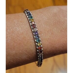 Women's Sterling Silver Rainbow Tennis Bracelet, Multicolor Dainty Jewelry‎